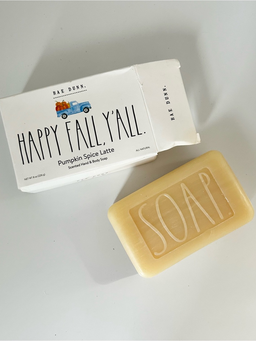 Rae Dunn Pumpkin Spice Latte Hand & Body Soap - Cream, Blue (Box Accent)